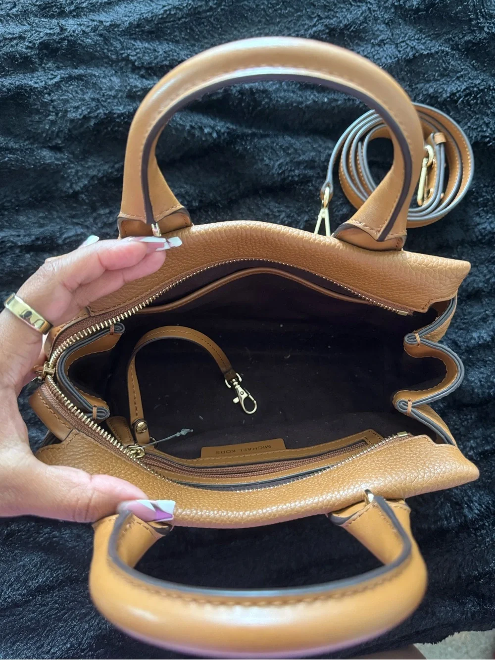 Michael Kors Cognac Pebbled Leather Satchel with Removable Strap